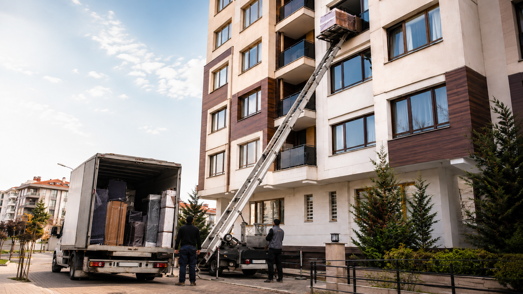 Apartman üst katına eşya taşıyan asansörlü nakliye operasyonu